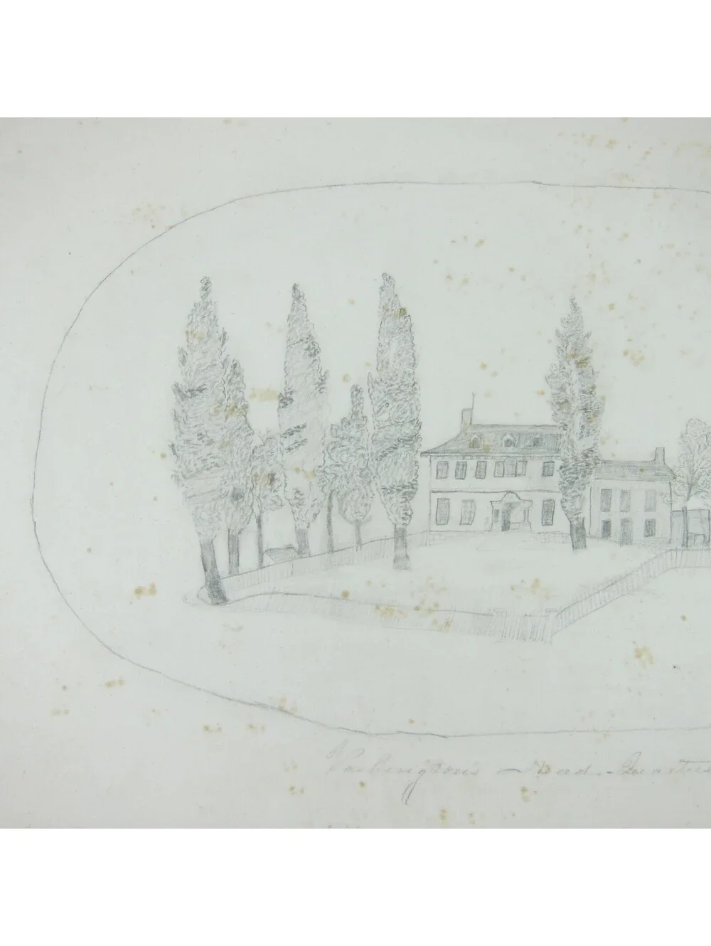 Antique Sketch Ford Mansion Washington Headquarters Morristown NJ Pencil Drawing